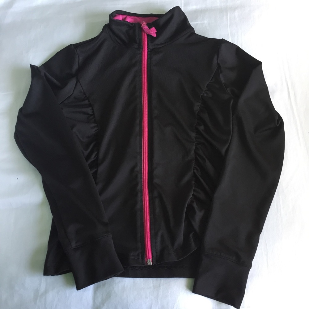 Girls Pink and Black Zip-Up Track Sweatshirt
